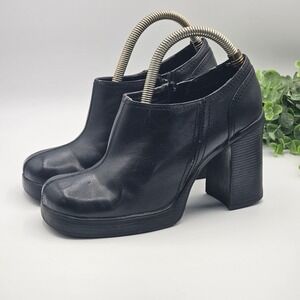 Emergency Exit Platform Heel Booties Women's 6M Chunky Y2K 90s Ankle Boots Black